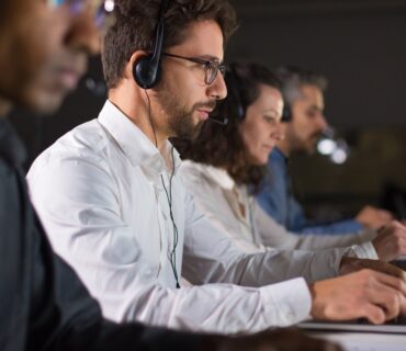 Professional BPO company team managing customer support and operational workflows efficiently in a modern office environment