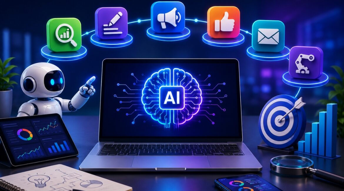 AI tools dashboard for digital marketing company SEO and campaign automation